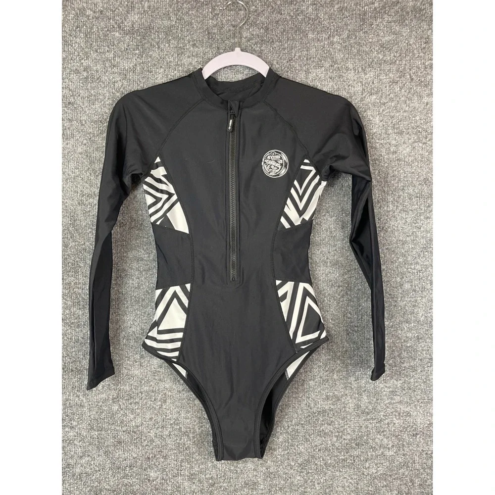 AXESEA One Piece Swimsuit Kids Size 4 Black Excellent Long Sleeve Rash Guard